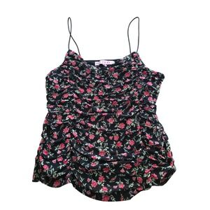 Black Floral Y2K Ruched Cami Top Going Out‎ Summer Tank Size L